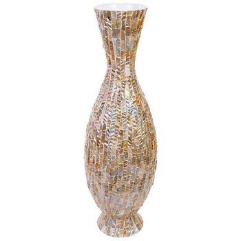 Jarrón De Madera Y Madreperla Marrón D28x91h Cm
