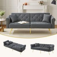 sofa cama de terciopelo de 2 plazas - 173 x 75 x 70 cm - patas de metal dorado - con funcion de descanso - gris antiguo