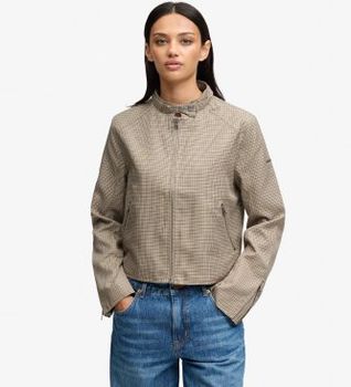 Superdry para mujer. W5012220A Chaqueta Moto de Cuadros pata de gallo marrón (M), Casual, Poliéster