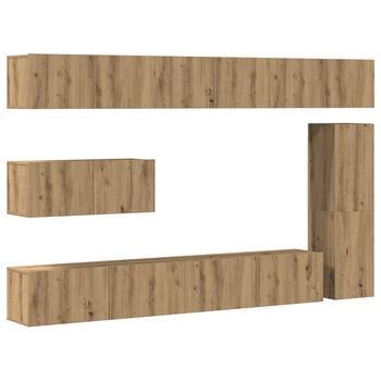 Mueble Para Tv De Pared Madera Contrachapada Artesanal 7 Uds | Mueble De Salón | Mesa De Tv