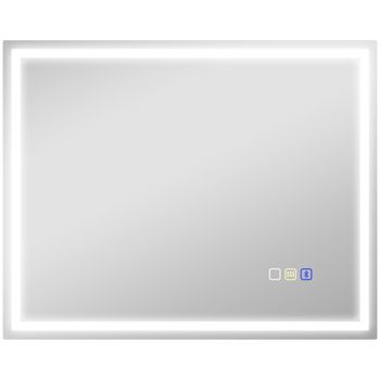 HOMCOM Espejo de Baño Antivaho con Luz LED Regulable, Altavoz Bluetooth, Botones Táctiles, 80x100 cm   Aosom España