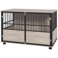 pawhut jaula para perros interior mesa auxiliar 100x60x68 cm jaula 3 puertas con cerradura aspecto madera negra   aosom espana