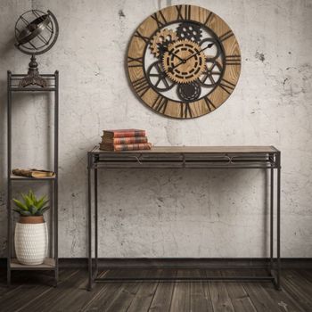 Consola rectangular de metal negro con tapa de madera cm 110x40x80