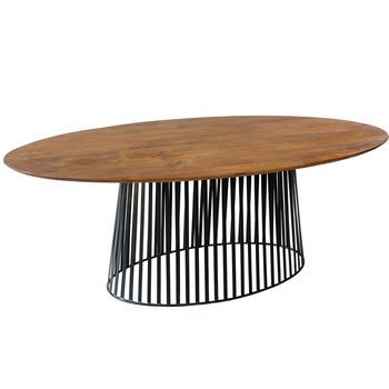Mesa Comedor Ovalada Madera Ma Ngo Cl. Nogal Pie Metal