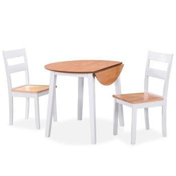 Conjunto Comedor Jardin De Mdf Y Madera De Caucho 3 Uds | Mueble Jardin Mesa Y Sillas Blanco Cfw535147