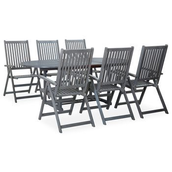 Set De Comedor De Jardín 7 Piezas Madera Maciza De Acacia Gris Vidaxl