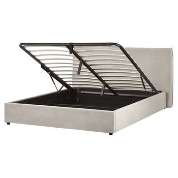 Cama Con Almacenaje De Terciopelo Gris Pardo 160 X 200 Cm Otomana Cabecero Lavaur