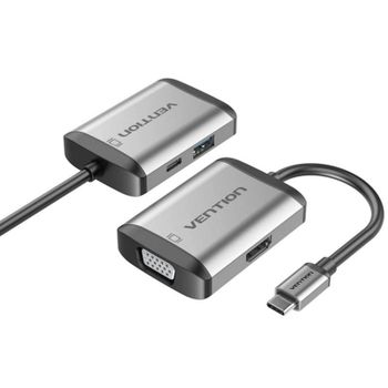 Conversor Vention TFAHB USB-C HDMI VGA USB 3.0 PD 87W 15cm Gris Cuerpo Aluminio