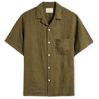 portuguese flannel camisa manga corta linen camp collar shirt - olive para hombre