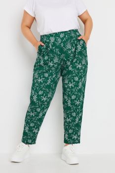 Yours Curve Green Leaf Print Double Pleat Trousers, Mujer Curvy Y Tallas Grandes, Yours