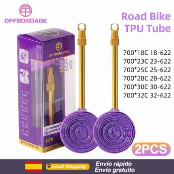 OFFBONDAGE 2PCS 35g Cámara de aire ultraligera para bicicleta de carretera 700C, con válvula Presta de aluminio extraíble de 60mm y 80mm de longitud, compatible con neumáticos 700×18-32C, válvula
