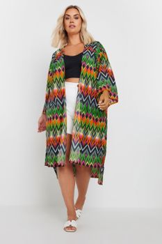 Yours Kimono Playero Verde Zigzag, Mujer Curvy Y Tallas Grandes, Yours