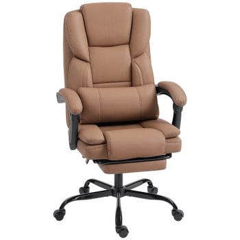 HOMCOM Silla de Oficina Reclinable en Piel Sintética con Reposapiés y Ruedas, 65x67x111-119 cm, Marrón