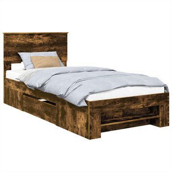 Cama Individual | Cama Para Adulto | Estructura De Cama Con Cabecera Roble Ahumado 80 X 200 Cm