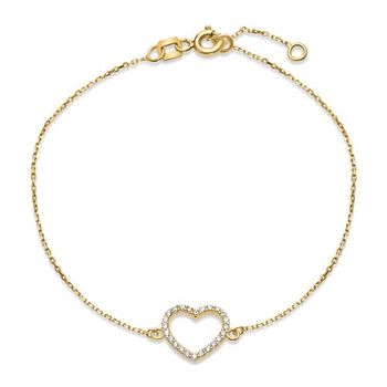 Pulsera corazón para mujer en oro de 9 quilates con circonita