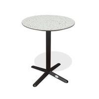 mesa de jardin redonda en acero y tablero terrazo