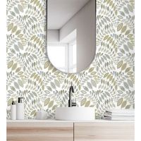 papel pintado vinilico ecologico nordico de hojas beige y grises - sandy springs 679437 de gaulan - rollo de 10 m x 053 m