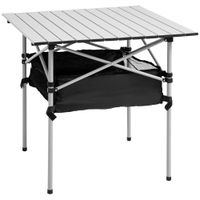 outsunny mesa de camping plegable con almacenaje de malla y bolsa de transporte para exterior jardin y picnic 70x70x69 cm plata