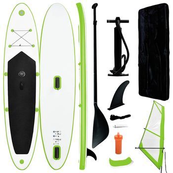 Tabla De Paddle Surf Inflable Con Vela Verde Y Blanca Vidaxl
