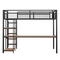cama alta de metal 90x200 cm - con escritorio y escalera de seguridad - negro