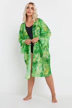 Yours Kimono Playero Verde Estampado Tropical, Mujer Curvy Y Tallas Grandes, Yours