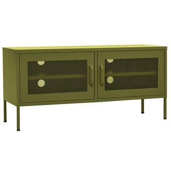 Mueble Tv | Mueble De Salón | Armario Tv Verde Oliva 105x35x50 Cm Acero