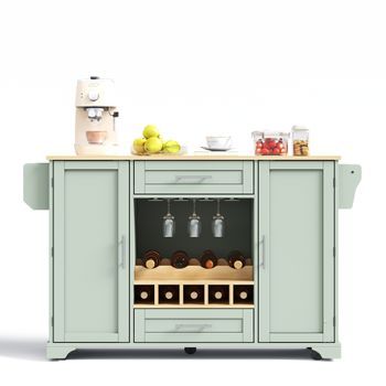 Isla De Cocina Móvil De Mdf Con Encimera Plegable，138×70×92cm，verde Vintage