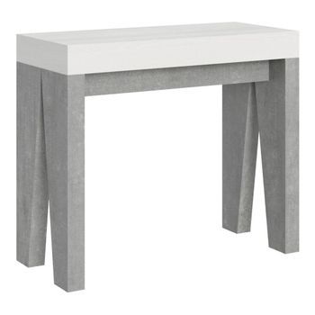 Consola Extensible 90x40/300 Cm Naxy Mix Tapa Fresno Blanco - Patas Cemento