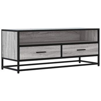 Mueble Tv | Mueble De Salón | Mesa De Tv Metal Y Madera Ingeniería Gris Sonoma 100x34,5x40 Cm