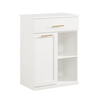 Armario de baño con 1 cesto para colada y 1 cajón madera blanco
