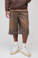 pantalon corto vaquero largo sin tratar con lavado a la piedra en marron brown