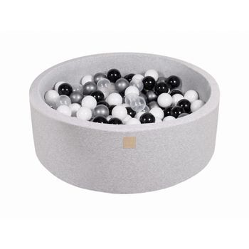Meowbaby Piscina De Bolas, Round Seca Para Niños, Gris Claro : Blanco/negro/transparente/plata, 200 Pcs, 90x30cm
