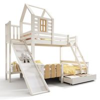 cama de dos plazas 90x200  140x200 cm cama infantil con cajon tobogan y escalera diseno de cabana certificacion en747-12024 3 en 1 sin colchon