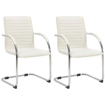 Lote De 2 Sillas De Visita Tira Imitación Cuero Simil Cuero Crema 60x56x95 Cm Clp