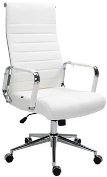 Silla de oficina giratoria regulable en cuero auténtico blanco