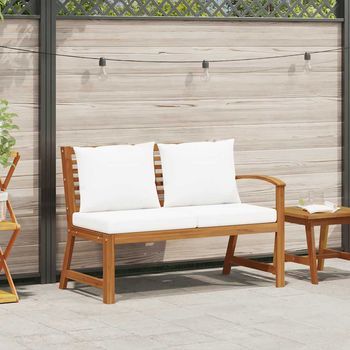 Banco De Jardín | Banco De Exterior | Silla De Jardín Madera De Acacia Y Cojines Color Crema 114,5 Cm