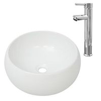 lavabo de bano redondo con grifo mezclador ceramica blanco vidaxl