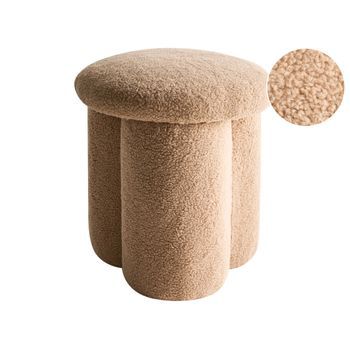 Puf Moderno Redondo En Forma De Seta Reposapiés Dormitorio Sala De Estar Tejido De Bouclé Beige Carrington