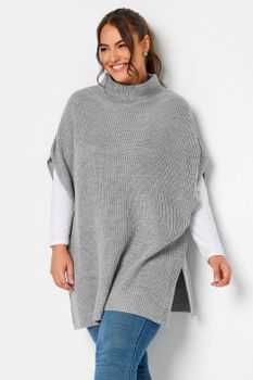 Yours Chaleco De Punto Gris Con Cuello Alto, Mujer Curvy Y Tallas Grandes, Yours