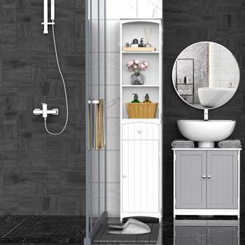 Mueble Armario Columna Multiusos De Mdf Homcom 34x24x170 Cm - Blanco
