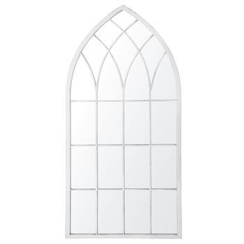 Espejo De Pared De Metal Blanquecino 50 X 115 Cm Efecto Envejecido Forma De Ventana Vintage Cassel