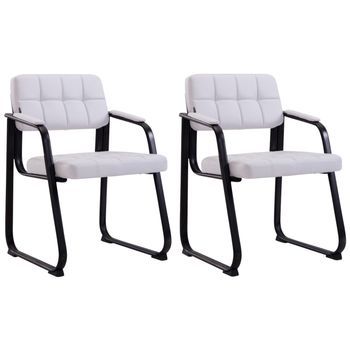 Set De 2 Sillas De Conferencia Canada B Simil Cuero Blanco 58x59x84 Cm Clp