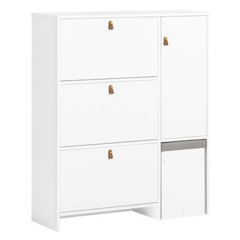 Zapatero con 3 solapas,1 puerta y 1 taburete madera blanco