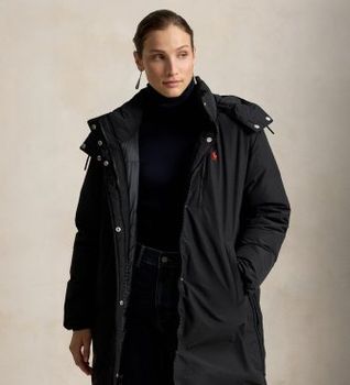 Polo Ralph Lauren para mujer. 211A97137002 Abrigo acolchado de plumón de peso medio negro (XL), Casual, Algodón, Nylon