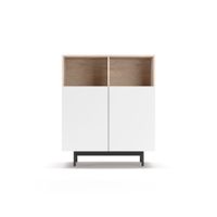 aparador 2 huecos melamina roble y blanco patas grafito 110x90x34 cm