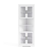 costway armario de esquina alto de 6 niveles con puertas de cristal y estantes ajustables en 3 posiciones para cocina estudio 66 x 35 x 171cm blanco