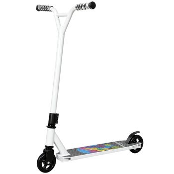 SPORTNOW Scooter Acrobático para Trucos con Plataforma de Aluminio Rodamientos ABEC-7 Ruedas 100 mm Manillar 360° Blanco
