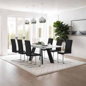 6 sillas de comedor piel sintética acolchadas, negro 41x52x99cm