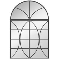 homcom espejo mural arqueado 80 x 120 cm juego de 3 piezas espejo tipo ventana vidrio templado y metal negro
