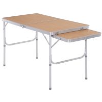 outsunny mesa plegable de camping portatil con ala abatible de aluminio altura ajustable carga 30kg 120x60x4070 cm para picnic beige   aosom espana